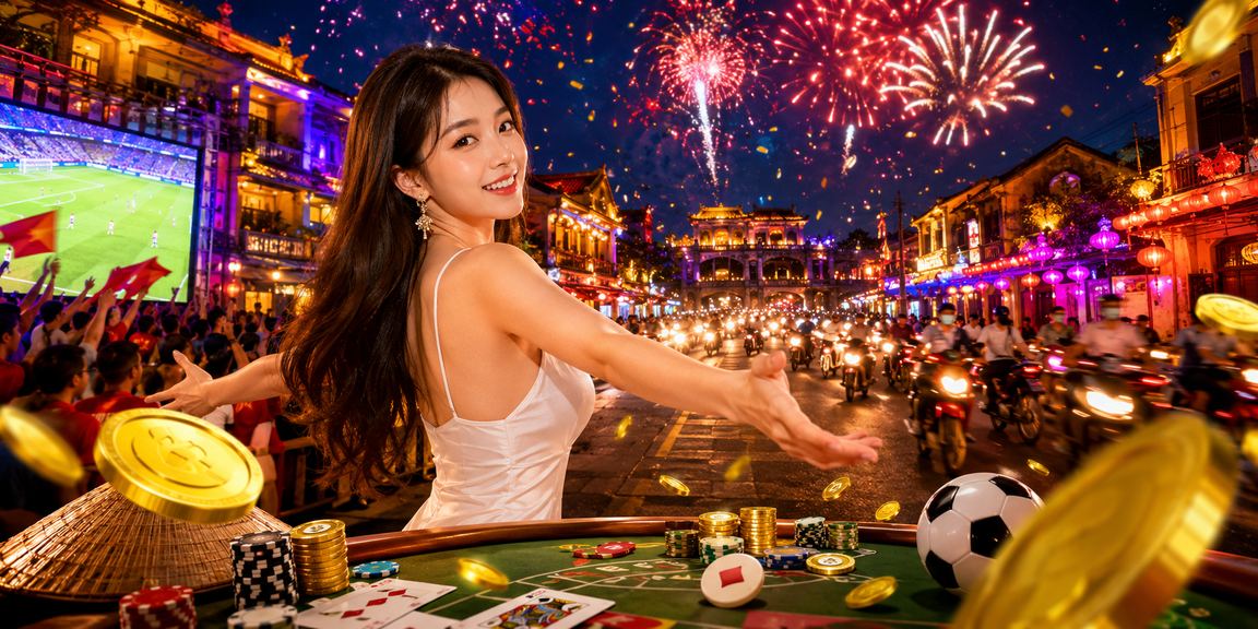 Hình ảnh game bài casino trực tuyến trên nền đèn neon tại Huế